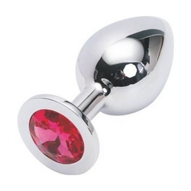 Großer Metall Stahlplug 4cm Durchmesser mit rotem Kunstglasstein