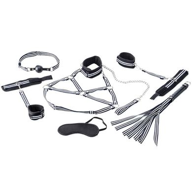 Zenn 9 Piece Luxury Woven Bondage Set black/white