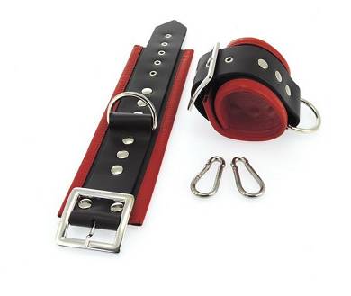 Handfesseln Leder schwarz/rot