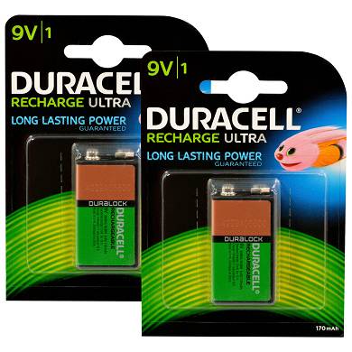 2x Duracell Recharge Ultra Akku 9 V Block 6LR61 170 mAh Precharged 2 Stück