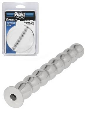 Push Xtreme Fetish - Beaded Tube Penis Plug mit Loch. 7.5 cm Edelstahl Dilator