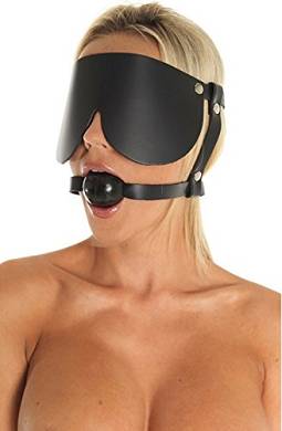 Erotic Fashion ra7973 Augenbinde mit Knebel. schwarz Leder Verstellbar. 1er-Pack (1 x 1 St