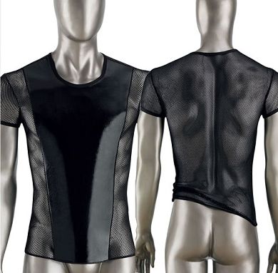 Eros Veneziani Herren Lack-Netz-Shirt in schwarz