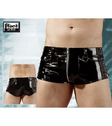 Lack-Herren-Pants mit Reiverschluss und Schnrungen in Schwarz