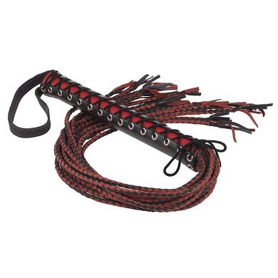 Leder Peitsche 12 Strang BLACK / RED