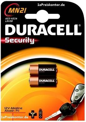 2x Batterie A23 MN21 Duracell Alkaline 12V MHD_2019, 23A LRV08 V23GA - Blister