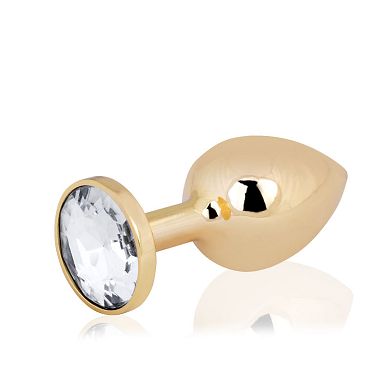 Edelstahl-Dildo mit Kristall, gold, 7,5 cm
