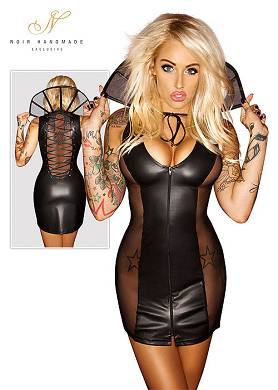 Noir Wetlook-Kleid mit Kragen