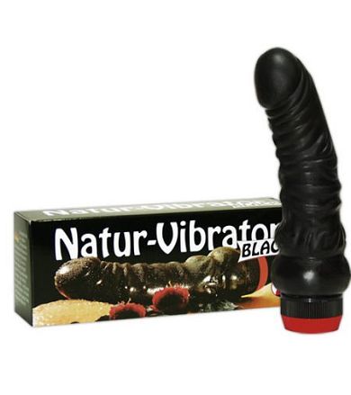 Natur Vibrator mit derung in Schwarz (17cm)