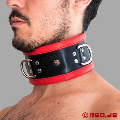 Schwarz / Rotes Bondage Halsband aus Leder