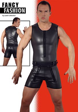 Herren Lack-Kurz-Overall ohne rmel schwarz