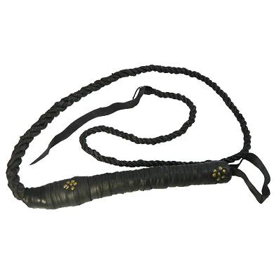 Lederpeitsche schwarz 190 cm Echtleder Peitsche mit Nieten Reitgerte Accessoire