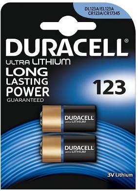 2x Batterie 123 Duracell 3V Ultra Lithium - DL123A/EL123A/CR123A/CR17345 Blister