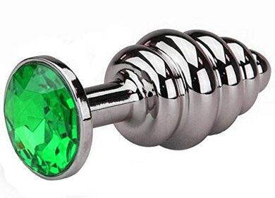 Extasialand Buttplug Analplug aus poliertem Edelstahl mit grünem Kristall - in Tannen