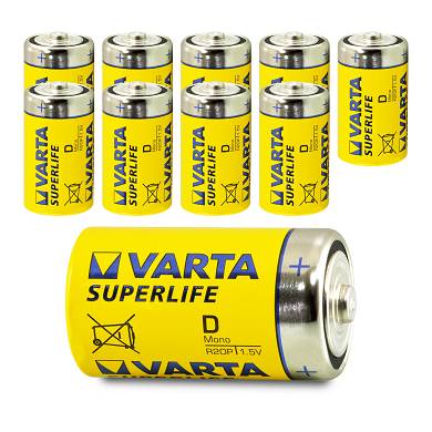 10x Varta Mono D Superlife LR20 MN1300 Typ 2020 Batterie 1,5V Zink-Kohle 10 Stk