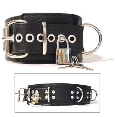 Leder Halsband mit 3 D-Ringen - abschliebar
