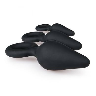 Schwarze Buttplugs mit Rckholring - Set