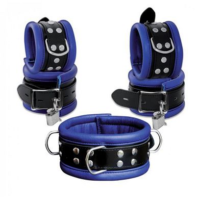 Fesselset Essential breit - abschließbar blau/schwarz