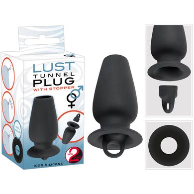 10 x 3 - 5 cm Lust Tunnel Plug mit Stopper black