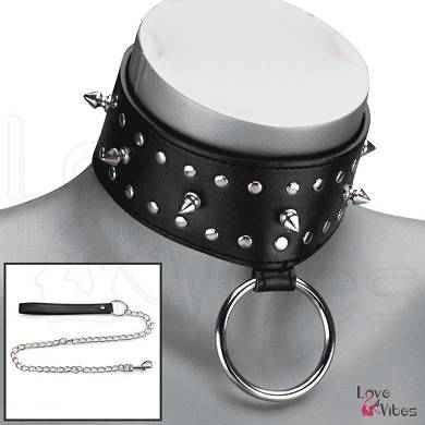 SM-Halsband mit Nieten, Leine & Schloss