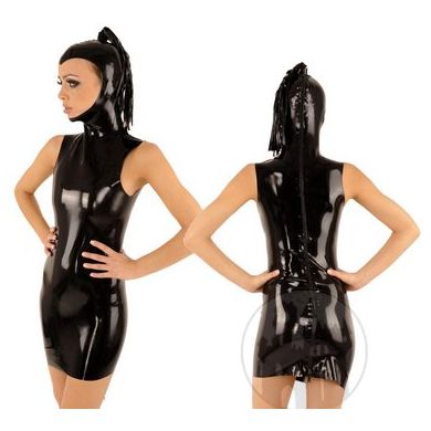 Latex Minikleid ohne Ärmel mit Maske