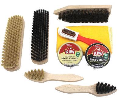 Schuhputzset II - Profi Schuhpflege mit Schuhbürsten Poliertuch Kiwi Lederpflege