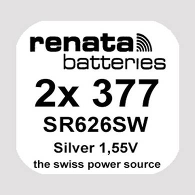 2x Renata 377 Uhren-Batterie Knopfzelle SR626SW AG4 1,55V Silberoxid Neu