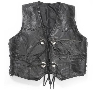 Leder Weste Cowboyweste Bikerweste Atlanta Patchwork schwarz mit Conchos Gr. S bis 5XL