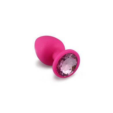 Buttplug Analplug Silikon in aufregendem pink mit pinkfarbenem oder rotem Kristall - BDSM 
