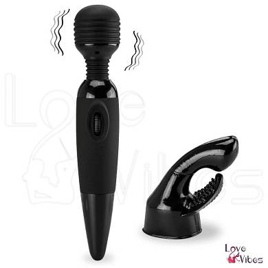 Schwarzer Fantasy Wand Massager mit 2 Aufsätzen
