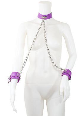 OUCH Leder Halsfessel mit Handfesseln purple