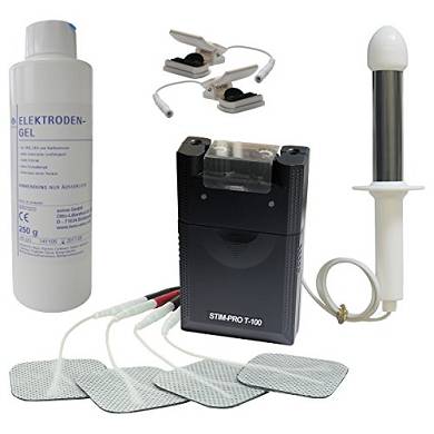 Estim Reizstrom Set. TENS Gerät T100. Analsonde 19 mit Edelstahl Elektroden. Estim-Kl