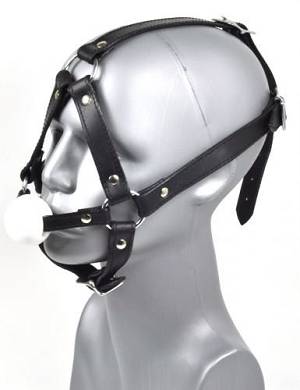 Harness aus Leder mit Ballknebel weiß