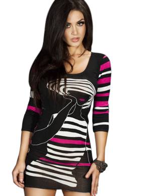 Minikleid Longpulli in schwarz pink weiß