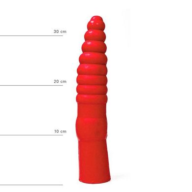 All Red Ribbed Dildo, 33 x 6 cm