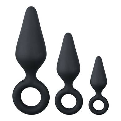 Schwarze Buttplugs mit Rckholring - Set