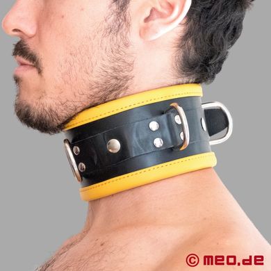 Schwarz / Gelbes Bondage Halsband aus Leder