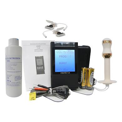 REIZSTROM- SET aus TENS Gerät, Vaginalsonde gold, Estim Klammern, Gel T20-10010