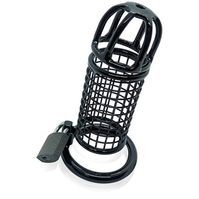 HardcoreDeLuxe Chastity Cage - Mesh - Stainless Steel 5 cm black