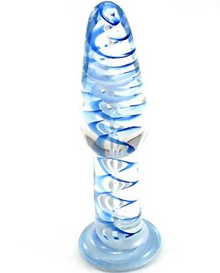 Greenpinecone Deluxe Glass Dildo with Blue Spiral Klar Kristall Glasdildo Penis Massagesta