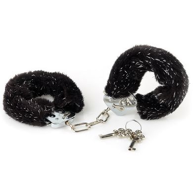 Plschhandschellen mit Glitterstreifen - schwarz