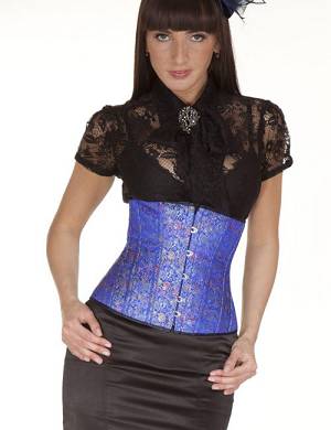 Zugeschnuert-Shop - Unterbrust-Korsett Jacquard-Musterblau