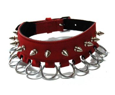 Leder Halsband RINGS red