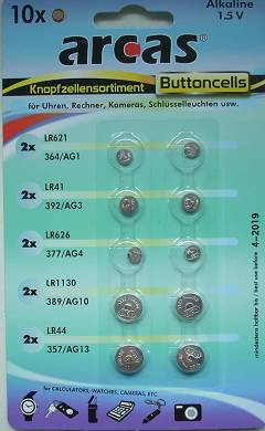 10er Knopfzellen Sortiment - Arcas - Alkaline 1.5V - Knopfzellen Set - Long Life