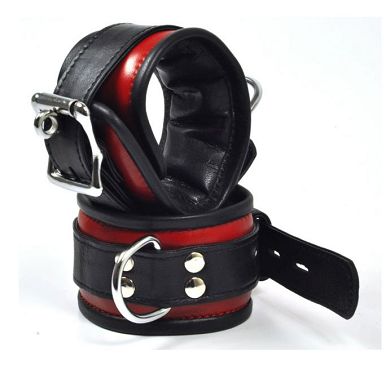 Leder Fufessel, abschliebar - rot/schwarz PREMIUM