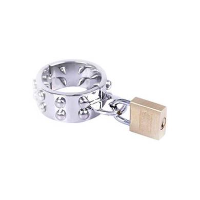 Penisring aus Metall mit Schloss und Spikes