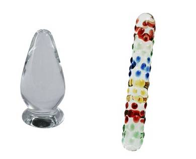 2er Set. Erotoy Designer Anal Butt Plug Glas 13 und Dildo Massagestab Glas 00 Crystal Peni