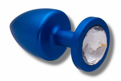 Buttplug dunkel blau aus Alu Ø 40 mm mit Kristall in vers. Farben