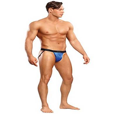 Male Power - Satin Jock - Tanga in erotischem Satin Look - blau - Größe S/M (1