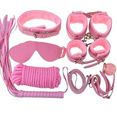 Finejo 7 Pcs Bondage Kit Handfesseln Fußfesseln Hals-Kragen Ballknebel Rope Whip Hot